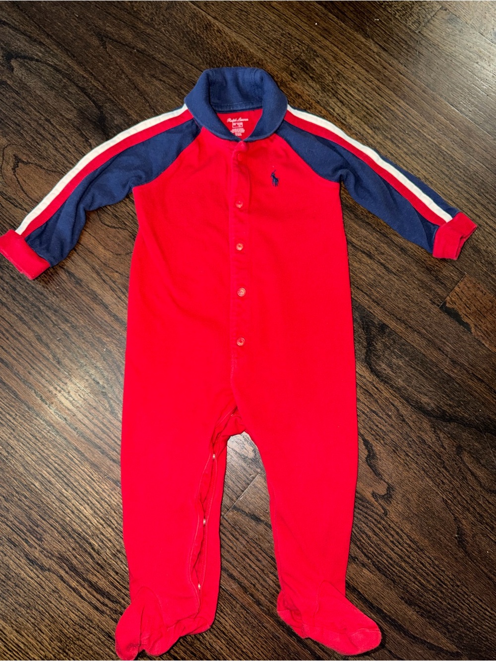 Ralph Lauren Red and Navy Baby Footed One-Piece